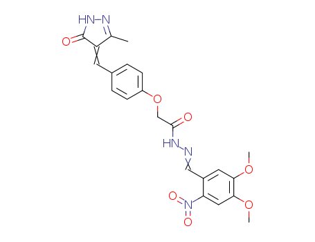 Molecular Structure of 107044-98-4 (Acetic acid,2-[4-[(1,5-dihydro-3-methyl-5-oxo-4H-pyrazol-4-ylidene)methyl]phenoxy]-,2-[(4,5-dimethoxy-2-nitrophenyl)methylene]hydrazide)