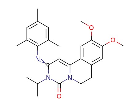 Molecular Structure of 80023-89-8 ((2E)-9,10-dimethoxy-3-(1-methylethyl)-2-[(2,4,6-trimethylphenyl)imino]-2,3,6,7-tetrahydro-4H-pyrimido[6,1-a]isoquinolin-4-one)