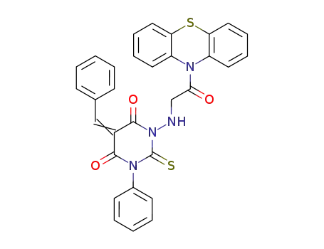 10H-Phenothiazine, 10-(((tetrahydro-4,6-dioxo-3-phenyl-5-(phenylmethylene)-2-thioxo-1(2H)-pyrimidinyl)amino)acetyl)-
