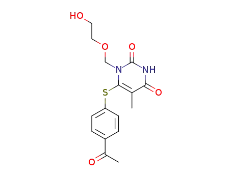 Molecular Structure of 125056-70-4 (6-[(4-acetylphenyl)sulfanyl]-1-[(2-hydroxyethoxy)methyl]-5-methylpyrimidine-2,4(1H,3H)-dione)