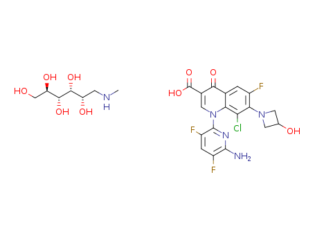 352458-37-8,ABT-492 MegluMine,ABT 492 MegluMine;ABT492 MegluMine;ABT-492 MegluMine;Delafloxacin (MegluMine);ABT-492MegluMine/ABT492MegluMine;(2R,3R,4R,5S)-6-(MethylaMino)hexane-1,2,3,4,5-pentaol 1-(6-aMino-3,5-difluoropyridin-2-yl)-8-chloro-6-fluoro-7-(3-hydroxyazetidin-1-yl)-4-oxo-1,4-dihydroquinoline-3-carboxylate;(2R,3R,4R,5S)-2,3,4,5-tetrahydroxy-6-(MethylaMino)hexyl 1-(6-aMino-3,5-difluoropyridin-2-yl)-8-chloro-6-fluoro-7-(3-hydroxyazetidin-1-yl)-4-oxo-1,4-dihydroquinoline-3-carboxylate