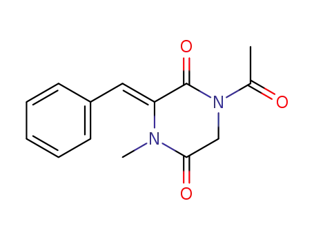 Molecular Structure of 80687-66-7 (2,5-Piperazinedione, 1-acetyl-4-methyl-3-(phenylmethylene)-, (Z)-)