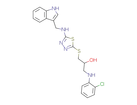 Molecular Structure of 86717-05-7 (1-[(2-chlorophenyl)amino]-3-[[5-(1H-indol-3-ylmethylamino)-1,3,4-thiad iazol-2-yl]sulfanyl]propan-2-ol)