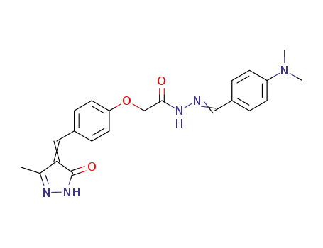 Molecular Structure of 107044-95-1 (Acetic acid, (4-((1,5-dihydro-3-methyl-5-oxo-4H-pyrazol-4-ylidene)methyl)phenoxy)-, ((4-(dimethylamino)phenyl)methylene)hydrazide)