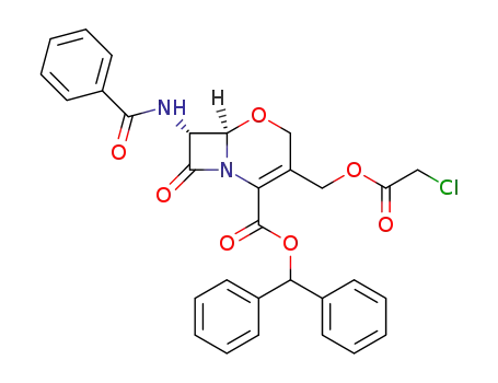 Molecular Structure of 77930-73-5 ((6R,7R)-7-Benzoylamino-3-(2-chloro-acetoxymethyl)-8-oxo-5-oxa-1-aza-bicyclo[4.2.0]oct-2-ene-2-carboxylic acid benzhydryl ester)