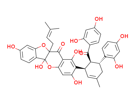 11H-Benzofuro[3,2-b][1]benzopyran-11-one,2- [6-(2,4-dihydroxybenzoyl)-5-(2,4-dihydroxyphenyl)- 3-methyl-2-cyclohexen-1-yl]-5a,- 10a-dihydro-1,3,5a,8-tetrahydroxy-10a-(3- methyl-2-butenyl)-