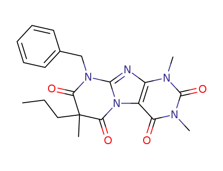 Molecular Structure of 107569-05-1 (Pyrimido[2,1-f]purine-2,4,6,8(1H,3H,7H,9H)-tetrone,  1,3,7-trimethyl-9-(phenylmethyl)-7-propyl-)
