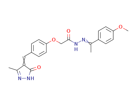 107045-03-4,Acetic acid,2-[4-[(1,5-dihydro-3-methyl-5-oxo-4H-pyrazol-4-ylidene)methyl]phenoxy]-,2-[1-(4-methoxyphenyl)ethylidene]hydrazide,Aceticacid, [4-[(1,5-dihydro-3-methyl-5-oxo-4H-pyrazol-4-ylidene)methyl]phenoxy]-,[1-(4-methoxyphenyl)ethylidene]hydrazide (9CI)