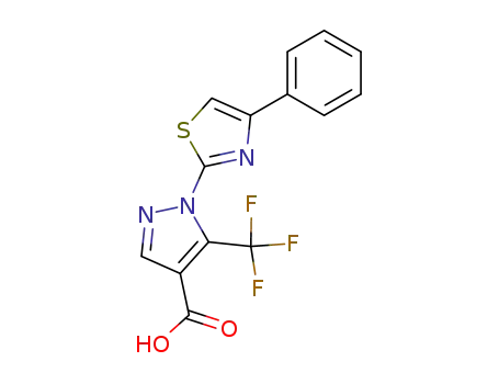 Molecular Structure of 159885-80-0 (1-(4-Phenyl-thiazol-2-yl)-5-trifluoromethyl-1H-pyrazole-4-carboxylic	acid)