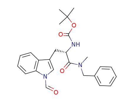 Molecular Structure of 154812-36-9 (Carbamic acid,
[1-[(1-formyl-1H-indol-3-yl)methyl]-2-[methyl(phenylmethyl)amino]-2-oxo
ethyl]-, 1,1-dimethylethyl ester, (S)-)