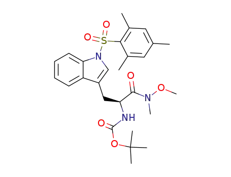 Molecular Structure of 195325-55-4 (Carbamic acid,
[2-(methoxymethylamino)-2-oxo-1-[[1-[(2,4,6-trimethylphenyl)sulfonyl]-1
H-indol-3-yl]methyl]ethyl]-, 1,1-dimethylethyl ester, (S)-)
