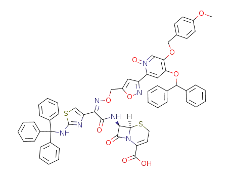 Molecular Structure of 1026067-63-9 ((6R,7R)-7-{2-{(Z)-3-[4-Benzhydryloxy-5-(4-methoxy-benzyloxy)-1-oxy-pyridin-2-yl]-isoxazol-5-ylmethoxyimino}-2-[2-(trityl-amino)-thiazol-4-yl]-acetylamino}-8-oxo-5-thia-1-aza-bicyclo[4.2.0]oct-2-ene-2-carboxylic acid)