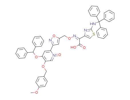 Molecular Structure of 159048-31-4 ({(Z)-3-[4-Benzhydryloxy-5-(4-methoxy-benzyloxy)-1-oxy-pyridin-2-yl]-isoxazol-5-ylmethoxyimino}-[2-(trityl-amino)-thiazol-4-yl]-acetic acid)