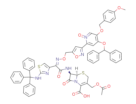 Molecular Structure of 1026067-80-0 ((6R,7R)-3-Acetoxymethyl-7-{2-{(Z)-3-[4-benzhydryloxy-5-(4-methoxy-benzyloxy)-1-oxy-pyridin-2-yl]-isoxazol-5-ylmethoxyimino}-2-[2-(trityl-amino)-thiazol-4-yl]-acetylamino}-8-oxo-5-thia-1-aza-bicyclo[4.2.0]oct-2-ene-2-carboxylic acid)