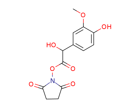 Molecular Structure of 195388-21-7 (2,5-Pyrrolidinedione,
1-[[hydroxy(4-hydroxy-3-methoxyphenyl)acetyl]oxy]-)