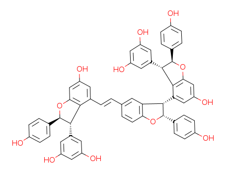 165883-77-2,R-Viniferin,1,3-Benzenediol,5-[5-[2-[3-(3,5-dihydroxyphenyl)-2,3-dihydro-6-hydroxy-2-(4-hydroxyphenyl)-4-benzofuranyl]ethenyl]-2,2',3,3'-tetrahydro-6'-hydroxy-2,2'-bis(4-hydroxyphenyl)[3,4'-bibenzofuran]-3'-yl]-,[2S-[2a,3b(2'S*,3'S*),5[E(2R*,3R*)]]]-; r-Viniferin