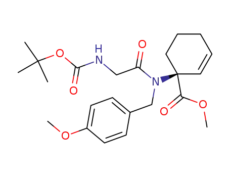 Molecular Structure of 597540-73-3 (2-Cyclohexene-1-carboxylic acid,
1-[[[[(1,1-dimethylethoxy)carbonyl]amino]acetyl][(4-methoxyphenyl)meth
yl]amino]-, methyl ester, (1S)-)