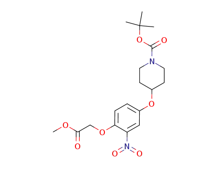 Molecular Structure of 420786-26-1 (1-Piperidinecarboxylic acid,
4-[4-(2-methoxy-2-oxoethoxy)-3-nitrophenoxy]-, 1,1-dimethylethyl ester)
