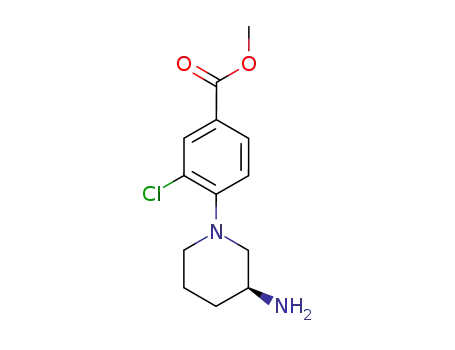 Molecular Structure of 879009-95-7 (Benzoic acid, 4-[(3S)-3-amino-1-piperidinyl]-3-chloro-, methyl ester)