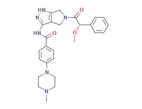 Molecular Structure of 916995-51-2 (4-(4-Methyl-1-piperazinyl)-N-[1,4,5,6-tetrahydro-5-[(2S)-2-methoxy-2-phenylacetyl]pyrrolo[3,4-c]pyrazol-3-yl]benzamide)