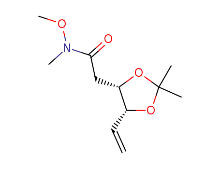 Molecular Structure of 872525-78-5 (1,3-Dioxolane-4-acetamide, 5-ethenyl-N-methoxy-N,2,2-trimethyl-,
(4S,5R)-)