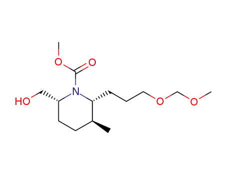 Molecular Structure of 847231-45-2 (1-Piperidinecarboxylic acid,
6-(hydroxymethyl)-2-[3-(methoxymethoxy)propyl]-3-methyl-, methyl ester,
(2R,3S,6R)-)