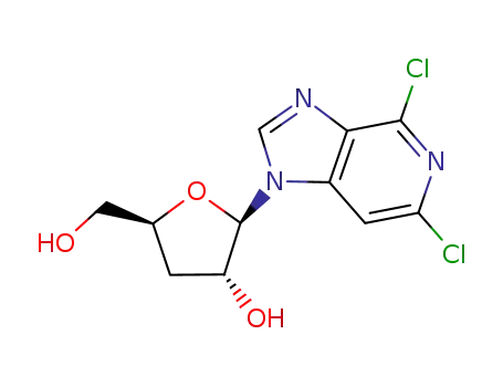Molecular Structure of 220249-17-2 (4,6-dichloro-1-(3-deoxy-β-D-ribofuranosyl)-1H-imidazo<4,5-c>pyridine)
