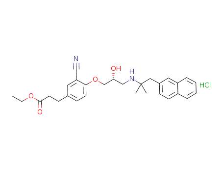 Benzenepropanoic acid, 3-cyano-4-[(2R)-3-[[1,1-dimethyl-2-(2-naphthalenyl)ethyl]amino]-2-hydroxypropoxy]-, ethyl ester, hydrochloride (1:1)