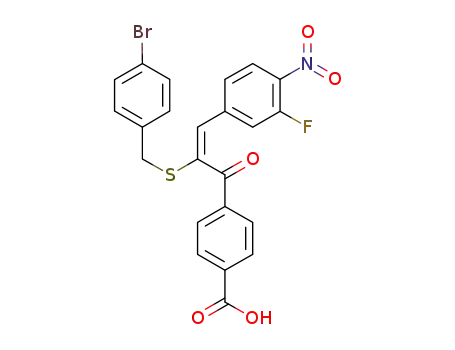 Molecular Structure of 1224721-89-4 ((E)-4-(2-(4-bromobenzylthio)-3-(3-fluoro-4-nitrophenyl)acryloyl)benzoic acid)