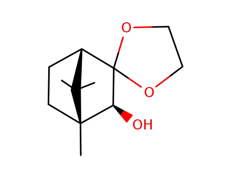 Molecular Structure of 25763-72-8 ((1R,2S,4S)-(-)-3,3-ethylenedioxy-1,7,7-trimethylbicyclo[2.2.1]heptan-2-ol)