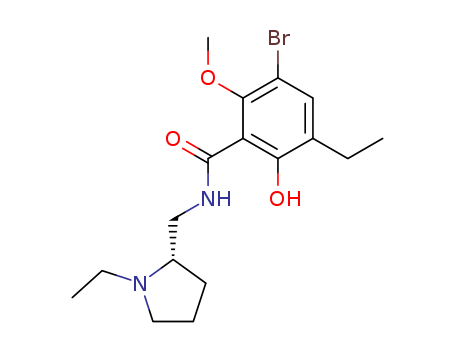 Molecular Structure of 101395-28-2 (Benzamide,3-bromo-5-ethyl-N-[[(2S)-1-ethyl-2-pyrrolidinyl]methyl]-6-hydroxy-2-methoxy-)