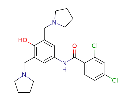 Molecular Structure of 91112-06-0 (Benzamide,
2,4-dichloro-N-[4-hydroxy-3,5-bis(1-pyrrolidinylmethyl)phenyl]-)