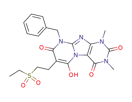 Molecular Structure of 102212-69-1 (Pyrimido[2,1-f]purine-2,4,8(1H,3H,9H)-trione,  7-[2-(ethylsulfonyl)ethyl]-6-hydroxy-1,3-dimethyl-9-(phenylmethyl)-)