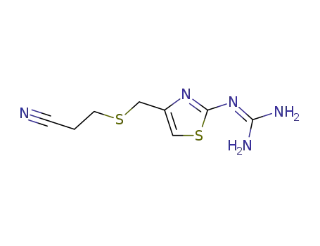 Molecular Structure of 76823-93-3 (3-(2-Guanidino-thiazol-4-yl-methylthio)-propionitrile)