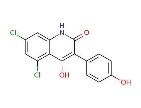 Molecular Structure of 143294-50-2 (2(1H)-Quinolinone,5,7-dichloro-4-hydroxy-3-(4-hydroxyphenyl)-)
