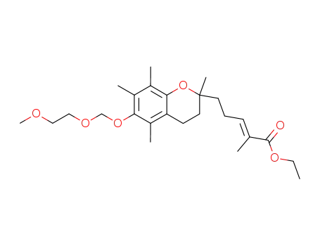 Molecular Structure of 135897-86-8 (ethyl 5-<3,4-dihydro-6-<(2-methoxyethoxy)methoxy>-2,5,7,8-tetramethyl-2H-1-benzopyran-2-yl>-2-methyl-2(E)-pentanoate)