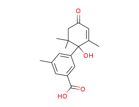 Molecular Structure of 141885-56-5 (Benzoic acid,
3-(1-hydroxy-2,6,6-trimethyl-4-oxo-2-cyclohexen-1-yl)-5-methyl-)