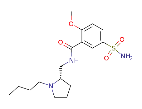 Molecular Structure of 130904-92-6 (Benzamide,
5-(aminosulfonyl)-N-[(1-butyl-2-pyrrolidinyl)methyl]-2-methoxy-, (S)-)