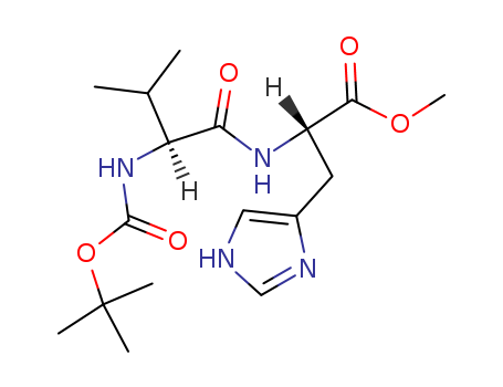 Molecular Structure of 16881-08-6 (L-Histidine, N-[N-[(1,1-dimethylethoxy)carbonyl]-L-valyl]-, methyl ester)