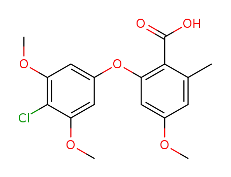 Molecular Structure of 65658-32-4 (Benzoic acid, 2-(4-chloro-3,5-dimethoxyphenoxy)-4-methoxy-6-methyl-)