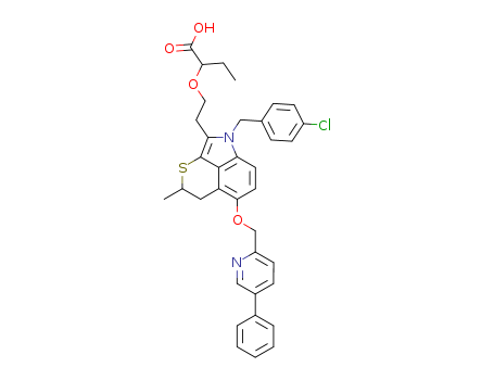 Molecular Structure of 147936-06-9 (Butanoic acid,2-[2-[1-[(4-chlorophenyl)methyl]-4,5-dihydro-4-methyl-6-[(5-phenyl-2-pyridinyl)methoxy]-1H-thiopyrano[2,3,4-cd]indol-2-yl]ethoxy]-)