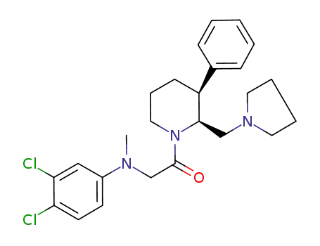 Molecular Structure of 1034708-25-2 (Ethanone, 2-[(3,4-dichlorophenyl)methylamino]-1-[(2S,3S)-3-phenyl-2-(1-pyrrolidinylmethyl)-1-piperidinyl]-)