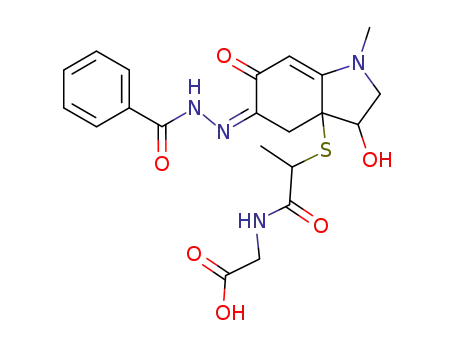 Molecular Structure of 64728-93-4 ({2-[5-(Benzoyl-hydrazono)-3-hydroxy-1-methyl-6-oxo-1,2,3,4,5,6-hexahydro-indol-3a-ylsulfanyl]-propionylamino}-acetic acid)