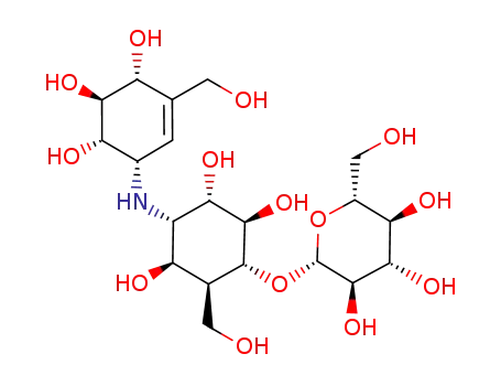 Molecular Structure of 102583-47-1 ((1R,2R,3S,4R,5R,6S)-2,3,5-trihydroxy-6-(hydroxymethyl)-4-{[(1R,4S,5R,6R)-4,5,6-trihydroxy-3-(hydroxymethyl)cyclohex-2-en-1-yl]amino}cyclohexyl beta-L-glucopyranoside)