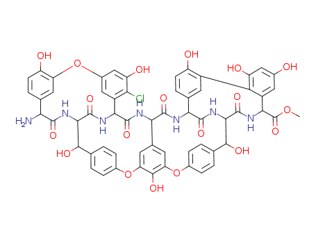 63849-28-5,Ristomycin A aglycone,5-chloro-7-demethyl- (9CI),1H,15H,34H-20,23:30,33-Dietheno-3,18:35,48-bis(iminomethano)-4,8:10,14:25,28:43,47-tetrametheno-28H-[1,14,6,22]dioxadiazacyclooctacosino[4,5-m][10,2,16]benzoxadiazacyclotetracosine,ristomycin A aglycone deriv.; Antibiotic A 35512B aglycone