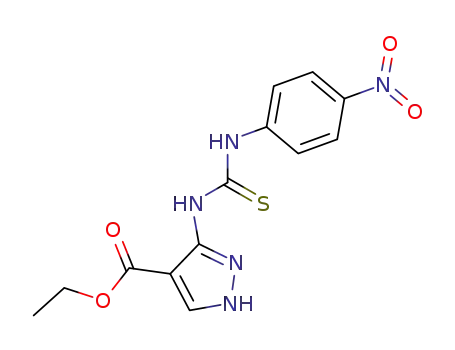 Molecular Structure of 136603-35-5 (1H-Pyrazole-4-carboxylic acid,
3-[[[(4-nitrophenyl)amino]thioxomethyl]amino]-, ethyl ester)