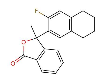 Molecular Structure of 104761-61-7 (3-(3-fluoro-5,6,7,8-tetrahydronaphthalen-2-yl)-3-methyl-2-benzofuran-1(3H)-one)