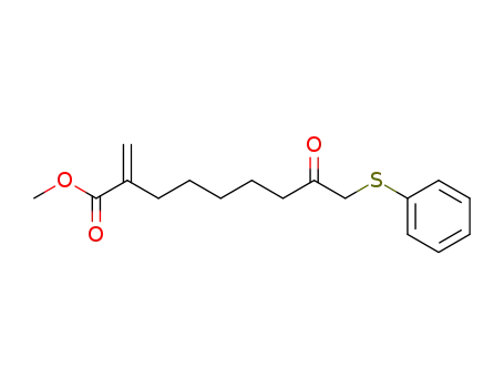 Molecular Structure of 139373-39-0 (Nonanoic acid, 2-methylene-8-oxo-9-(phenylthio)-, methyl ester)
