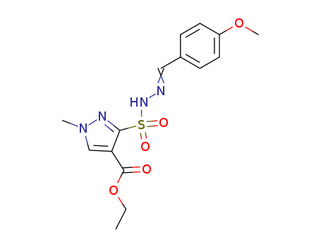 145865-73-2,ethyl 3-{[(2E)-2-(4-methoxybenzylidene)hydrazinyl]sulfonyl}-1-methyl-1H-pyrazole-4-carboxylate,1H-Pyrazole-4-carboxylicacid, 3-[[[(4-methoxyphenyl)methylene]hydrazino]sulfonyl]-1-methyl-, ethylester (9CI)