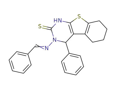 Molecular Structure of 135718-62-6 (4-phenyl-3-{[(E)-phenylmethylidene]amino}-3,4,5,6,7,8-hexahydro[1]benzothieno[2,3-d]pyrimidine-2(1H)-thione)